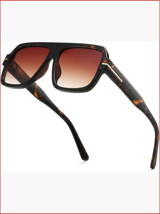 Retro Aviator Sunglasses Trendy Rectangle Square Shades UV Protection Unisex main image 5